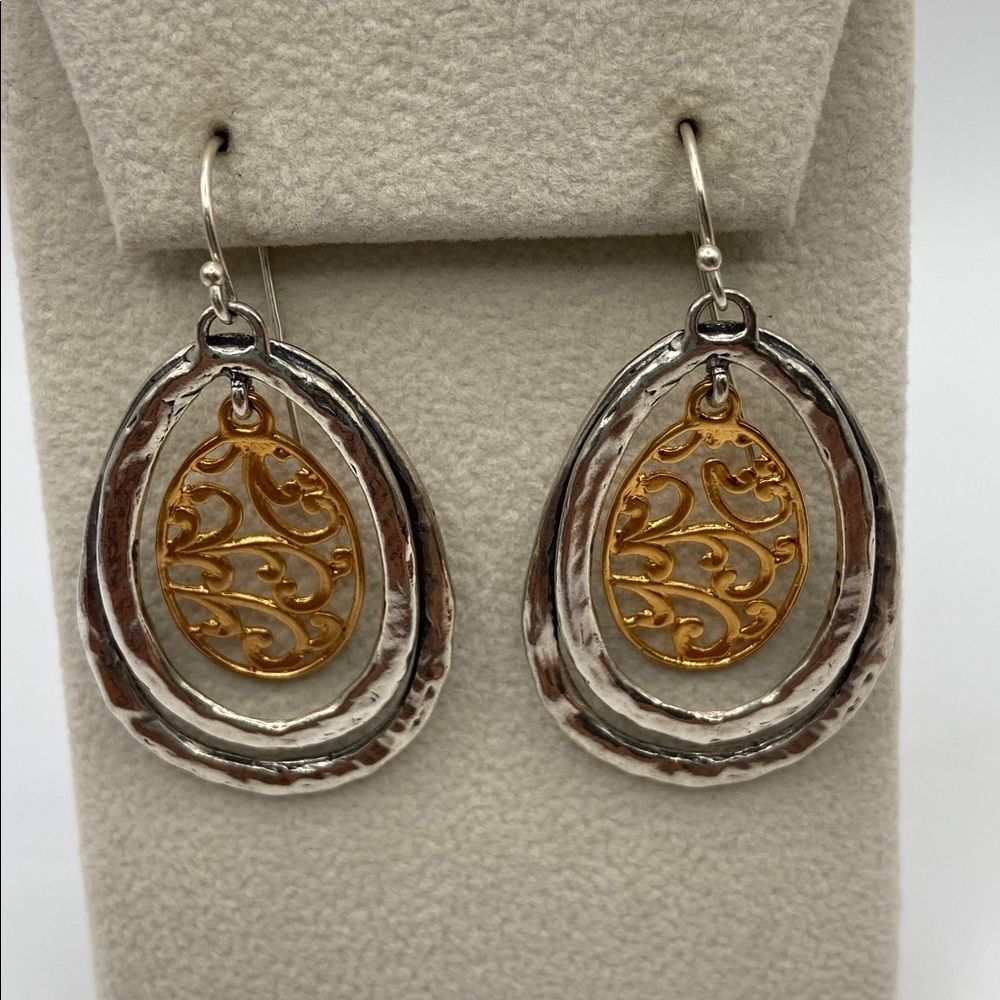 Or Paz Sterling Silver Two-Tone Teardrop Dangle Drop Earrings Pierced - Picture 5 of 10